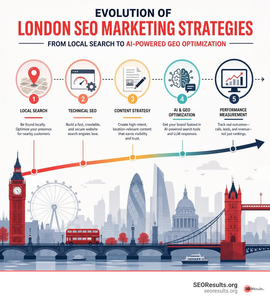 Evolution of London SEO marketing strategies from local search to AI-powered GEO optimization infographic Evolution of London SEO marketing strategies from local search to AI-powered GEO optimization infographic