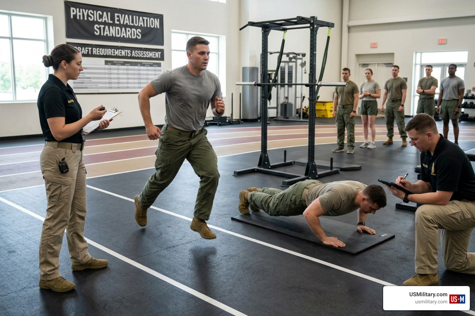 Military official taking body composition measurements during screening Military official taking body composition measurements during screening