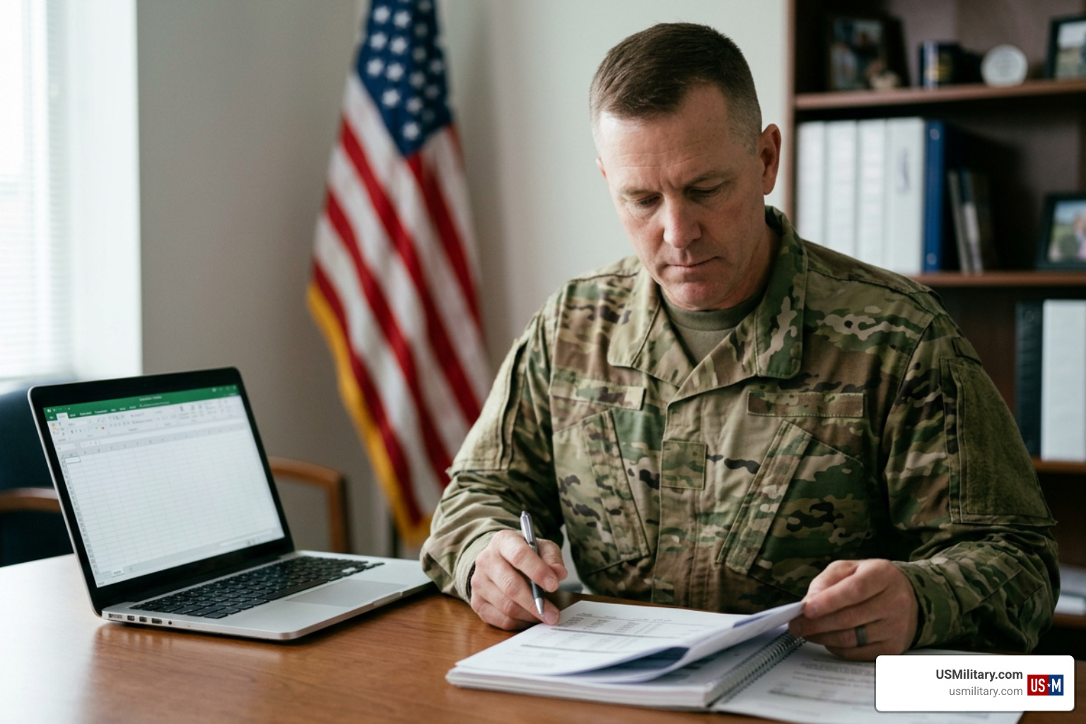 Army reservist reviewing retirement point statements Army reservist reviewing retirement point statements