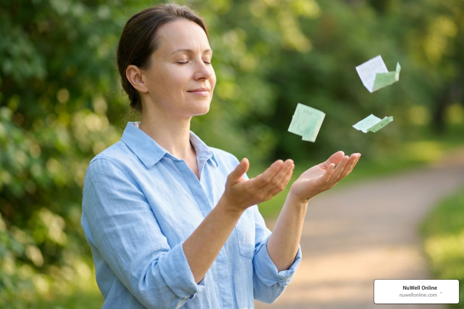 A person opening their hands in prayer, releasing financial stress and embracing peace