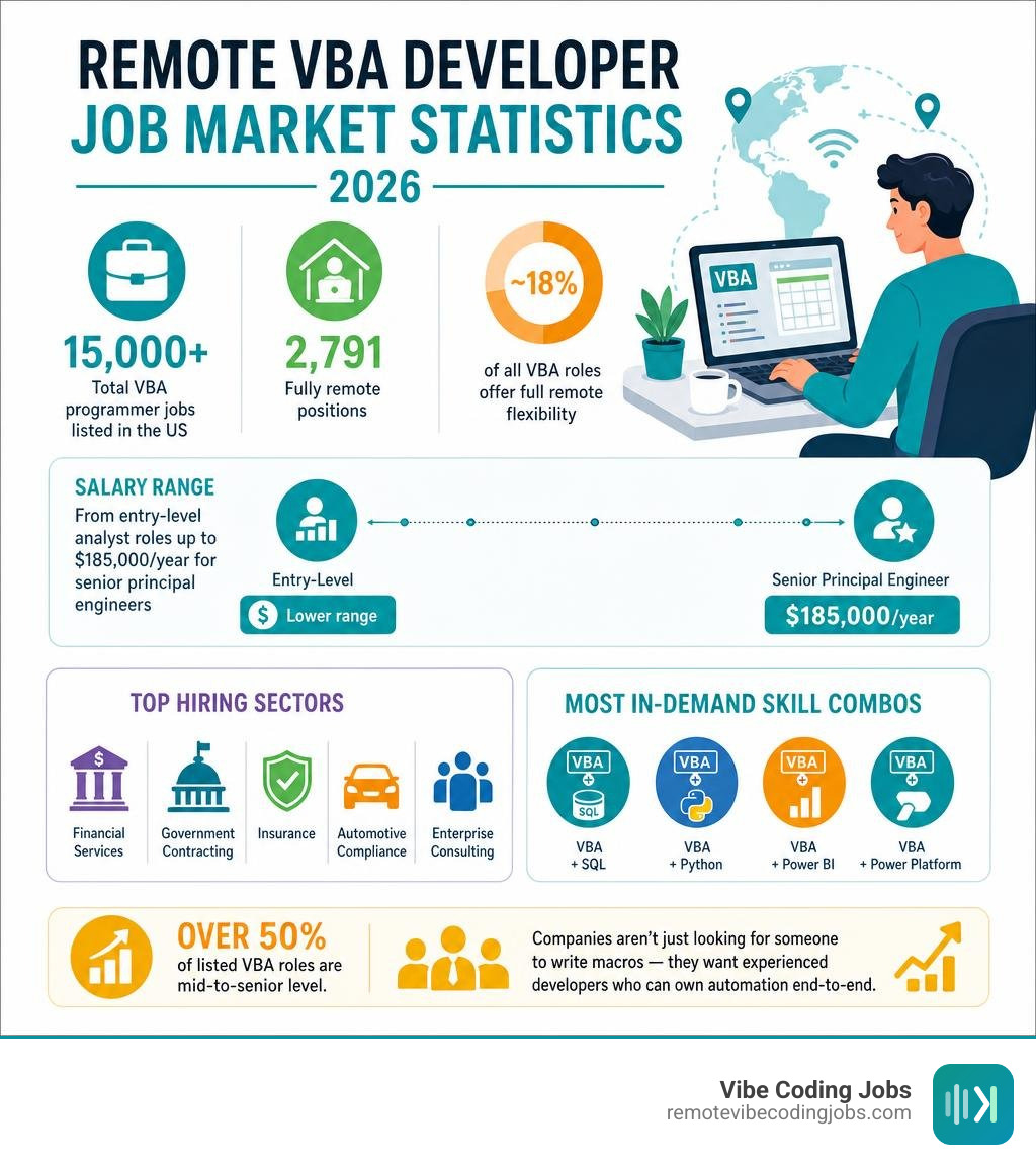 Remote VBA developer job market statistics infographic for 2026 infographic