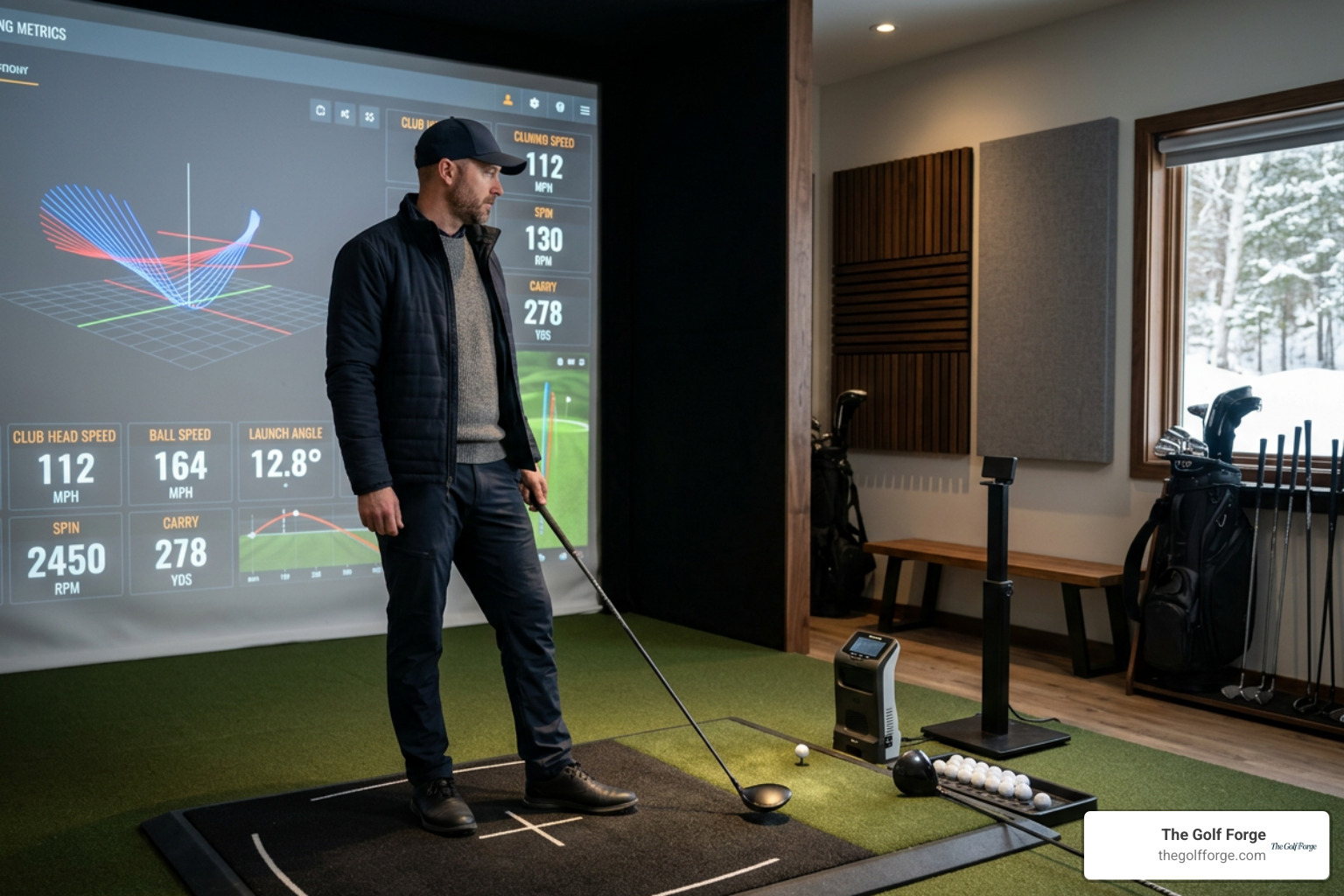 golfer analyzing swing metrics on a screen golfer analyzing swing metrics on a screen