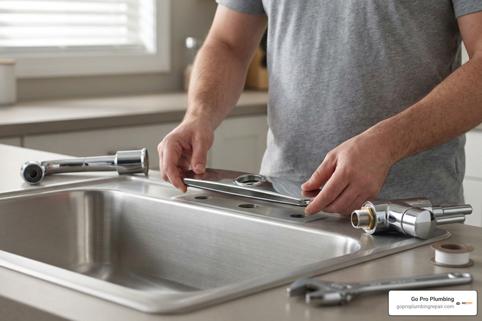 Installing a Moen kitchen faucet baseplate on a stainless sink