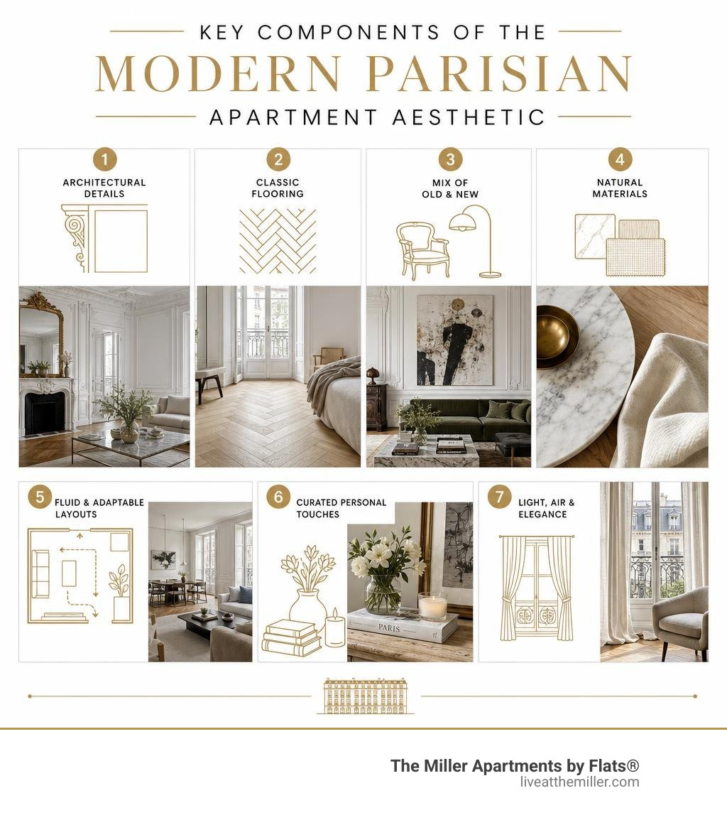 Key components of the modern Parisian apartment aesthetic infographic infographic Key components of the modern Parisian apartment aesthetic infographic infographic