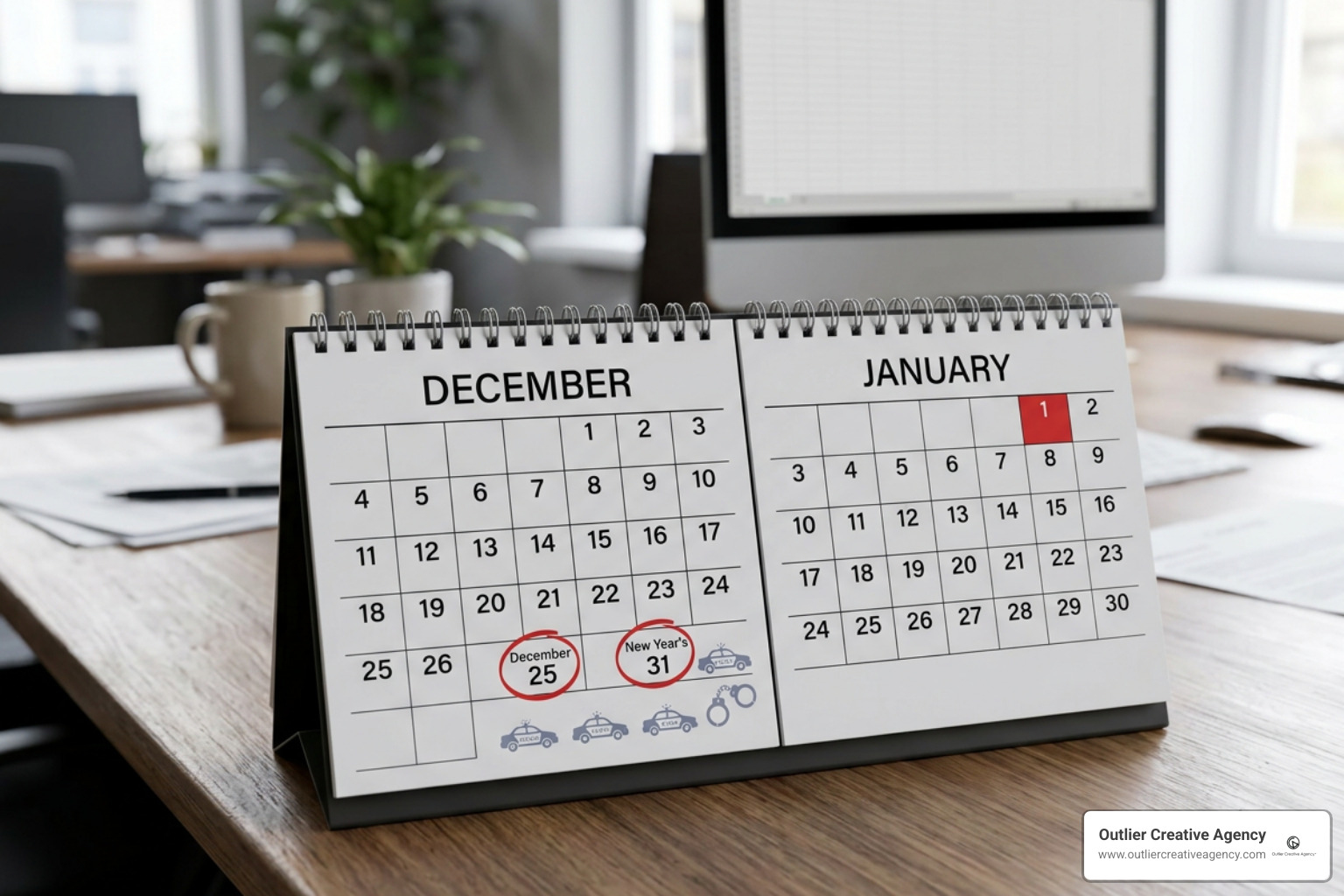 calendar showing holiday DUI spikes