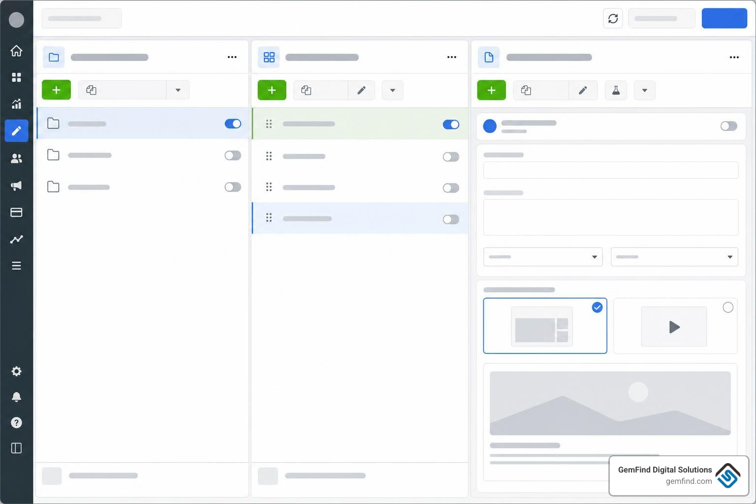 Meta Ads Manager interface structure displaying campaign ad set and ad level tabs Meta Ads Manager interface structure displaying campaign ad set and ad level tabs