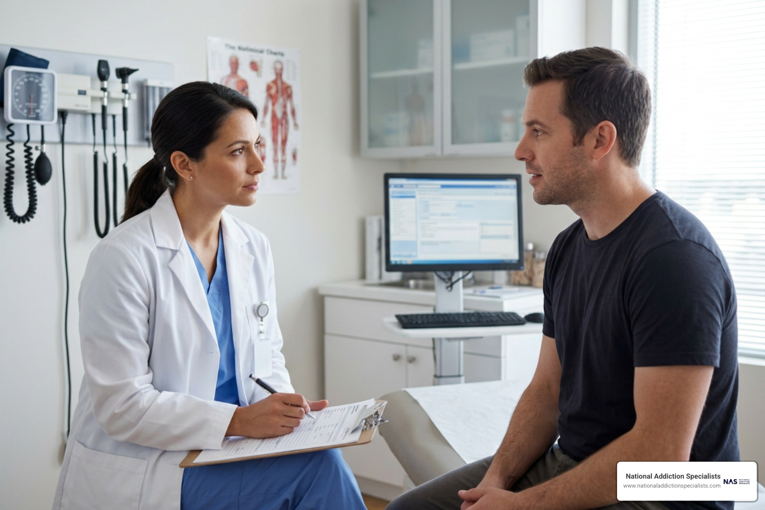 Healthcare provider conducting a clinical withdrawal assessment Healthcare provider conducting a clinical withdrawal assessment