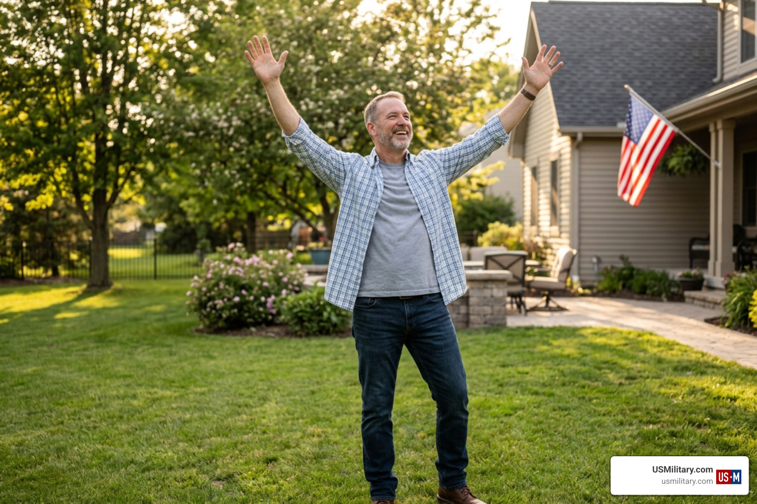 Veteran celebrating a secure and well-planned military retirement Veteran celebrating a secure and well-planned military retirement