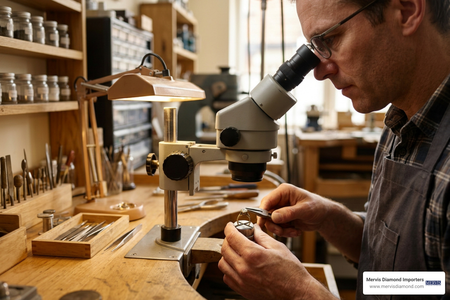bench jeweler restoring detail under microscopic magnification bench jeweler restoring detail under microscopic magnification