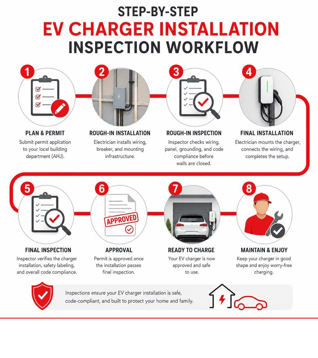 Step-by-step EV charger installation inspection workflow infographic infographic Step-by-step EV charger installation inspection workflow infographic infographic