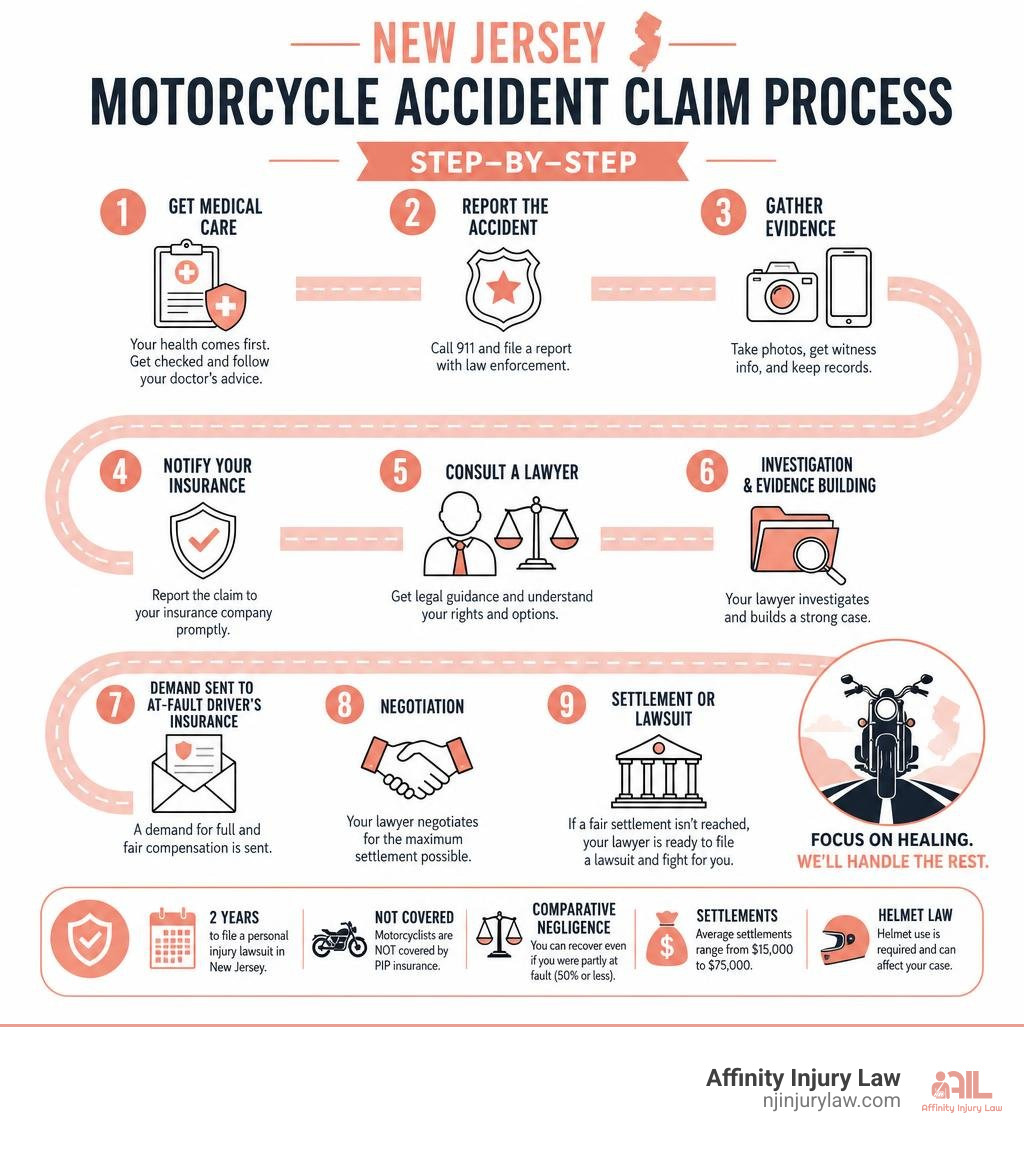 New Jersey motorcycle accident claim process step-by-step infographic infographic