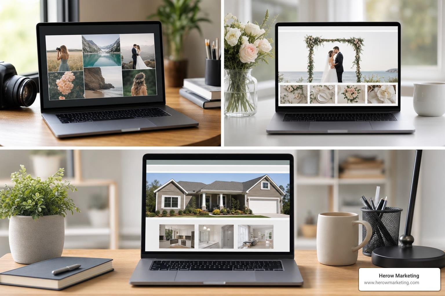 Examples of websites created on Canva including event pages and portfolios