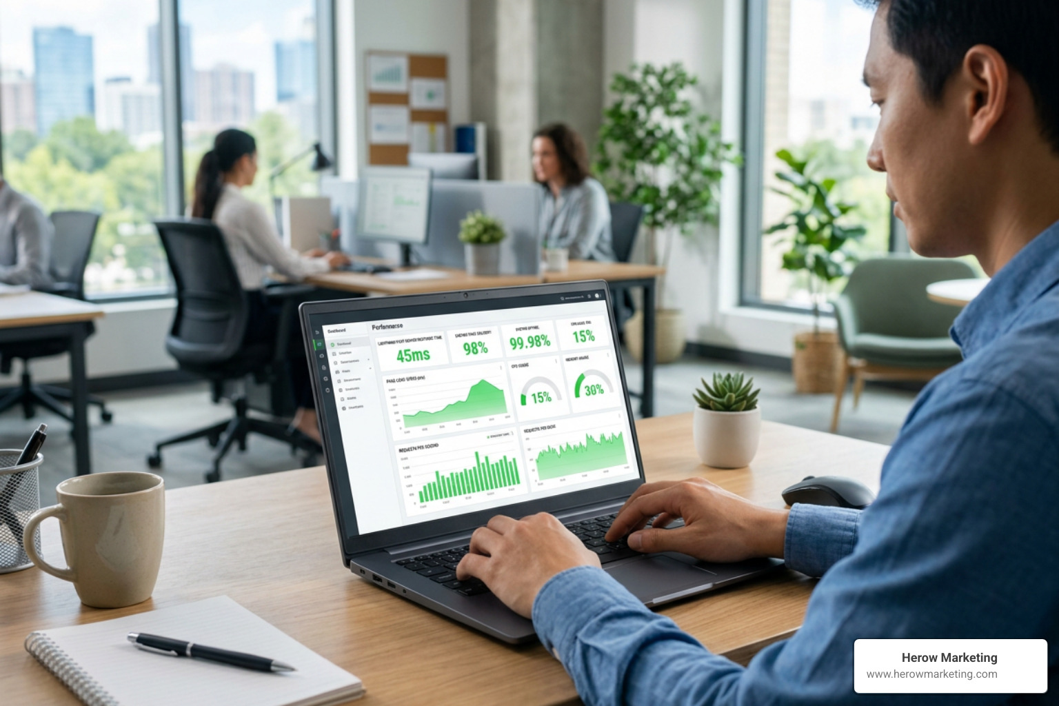 Performance monitoring dashboard showing lightning-fast server response times and cached page delivery