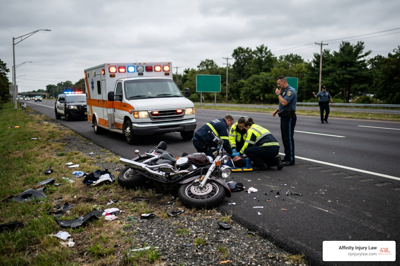 motorcycle crash scene in New Jersey