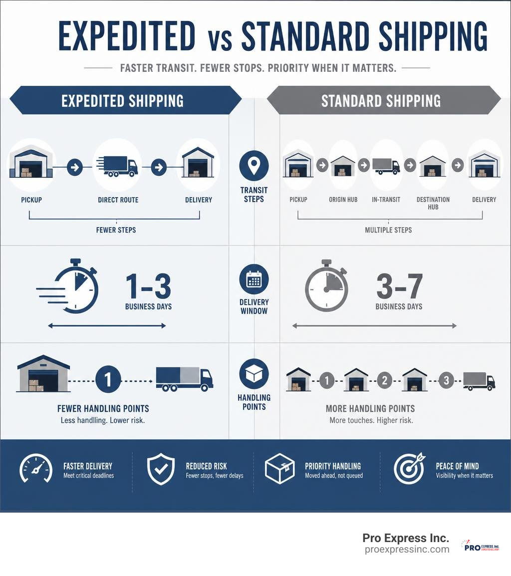 expedited vs standard shipping infographic comparing transit steps, delivery windows, and handling points infographic expedited vs standard shipping infographic comparing transit steps, delivery windows, and handling points infographic