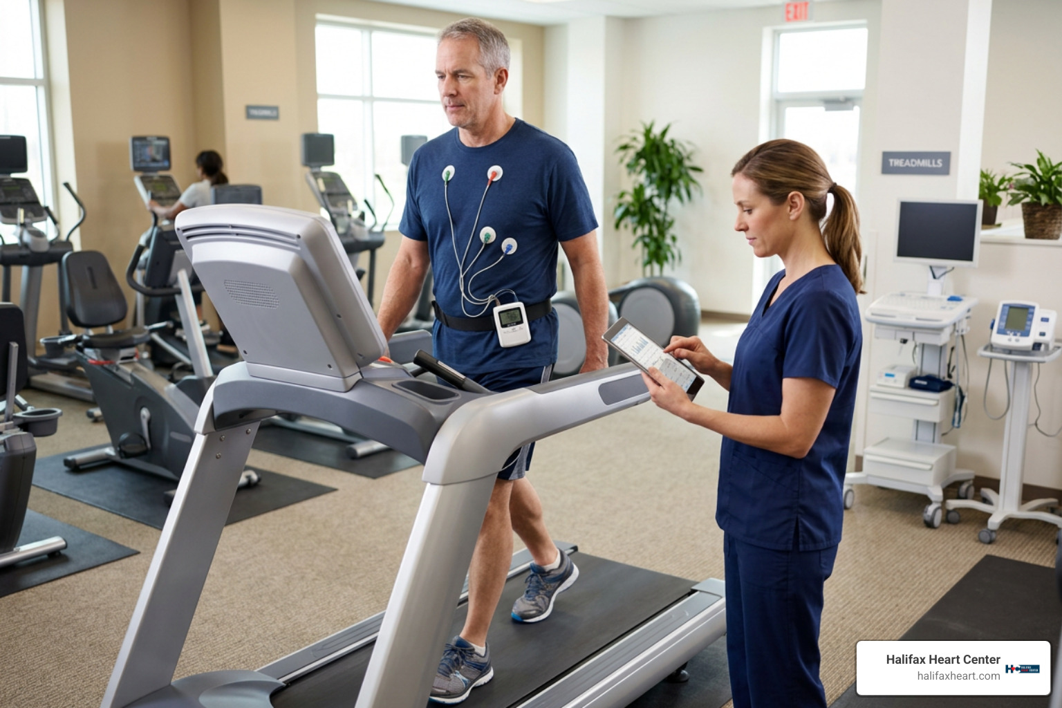 patient engaged in medically supervised cardiac rehabilitation exercise patient engaged in medically supervised cardiac rehabilitation exercise