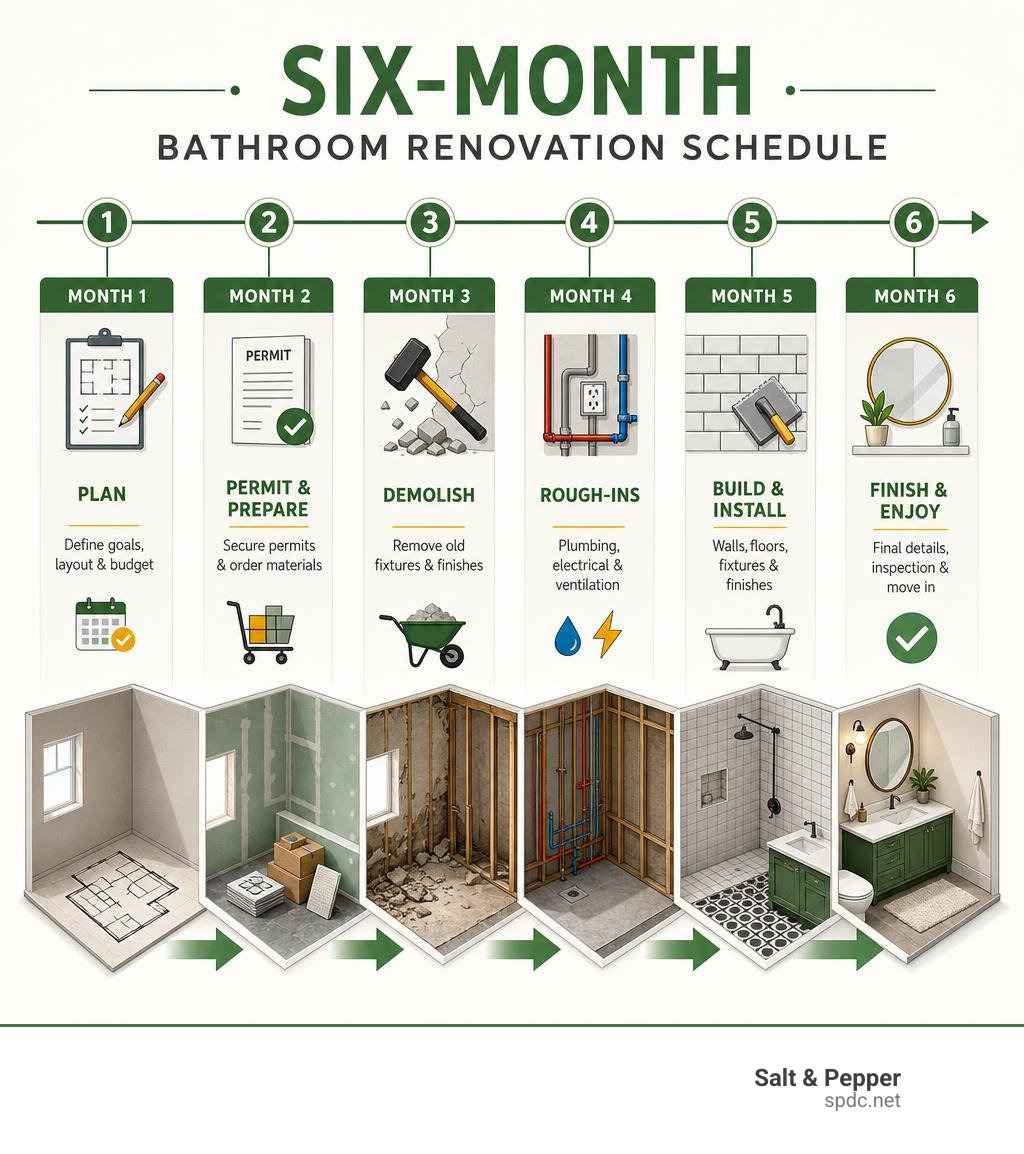Six-month renovation schedule timeline infographic
