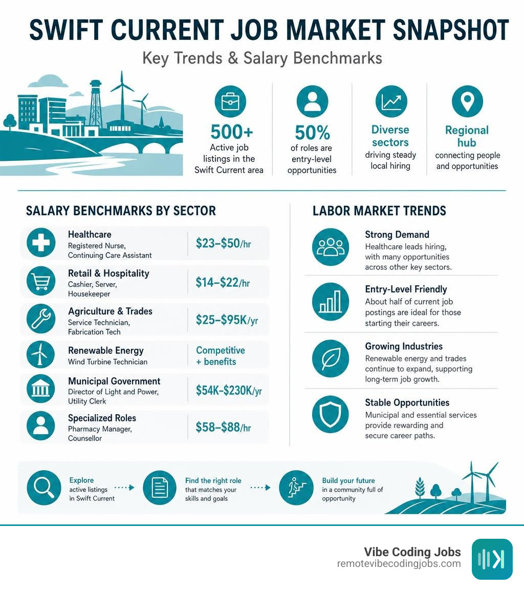 Key labor market trends and salary benchmarks for jobs in Swift Current area infographic