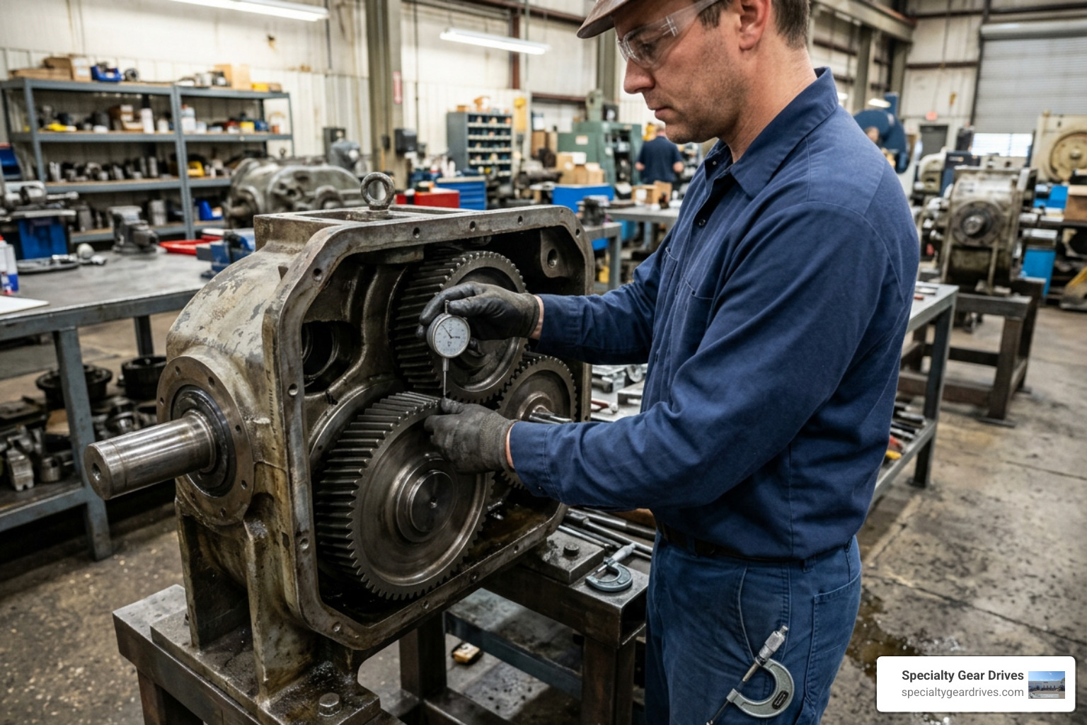 technician using precision instruments to check backlash tolerances on industrial planetary gear set technician using precision instruments to check backlash tolerances on industrial planetary gear set