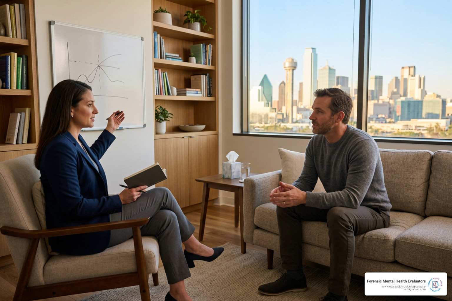 Therapist conducting a cognitive behavioral therapy session in Dallas