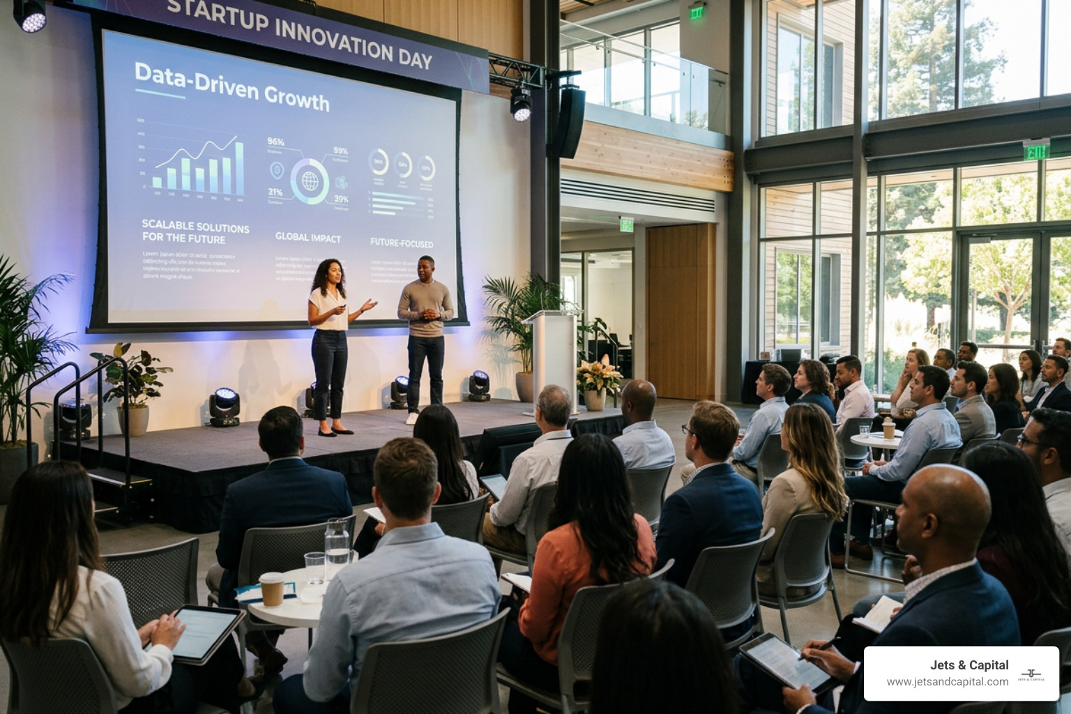 Tech startup pitch event in Palo Alto with founders and investors