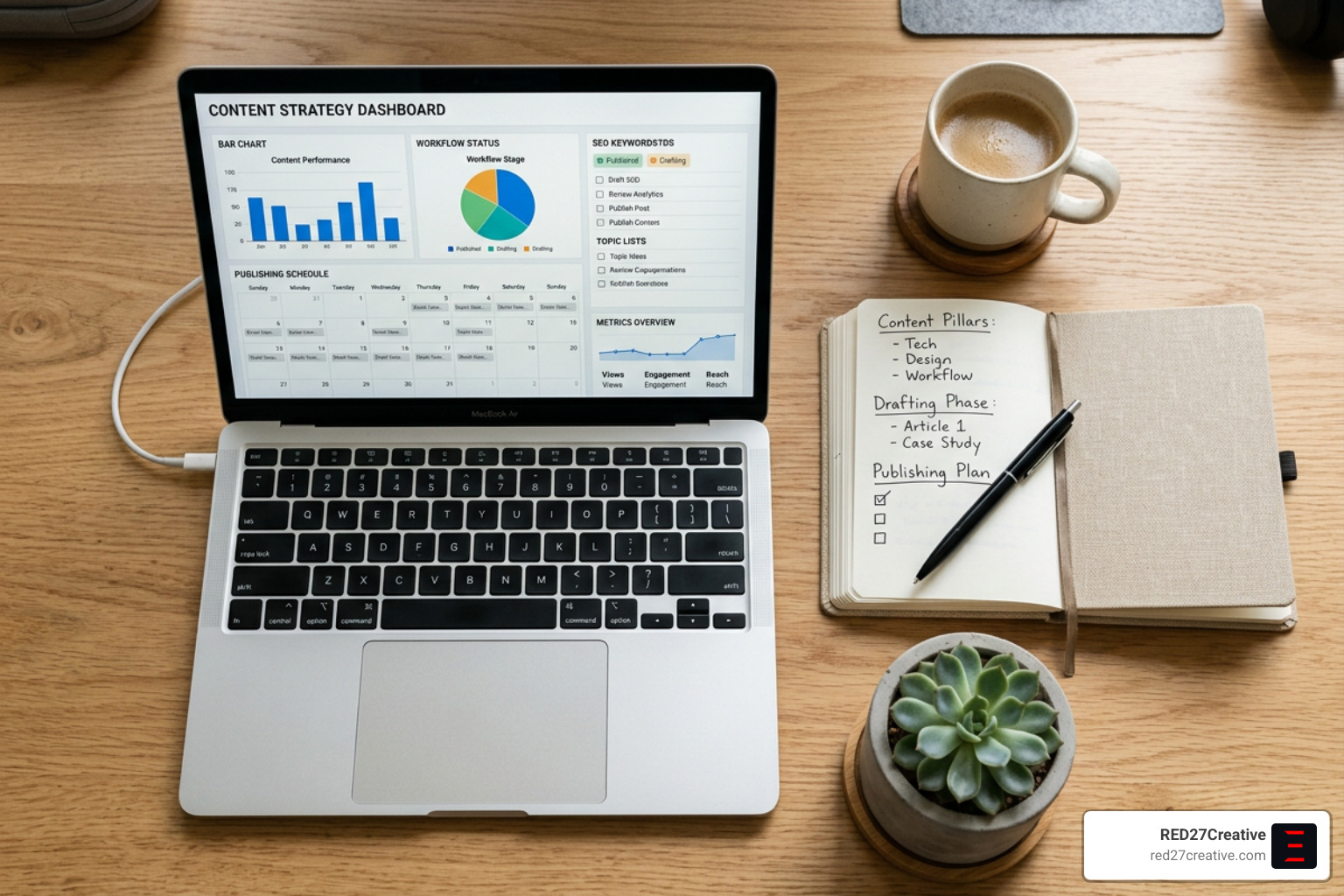 Modern content strategy, drafting, and publishing workflow diagram Modern content strategy, drafting, and publishing workflow diagram