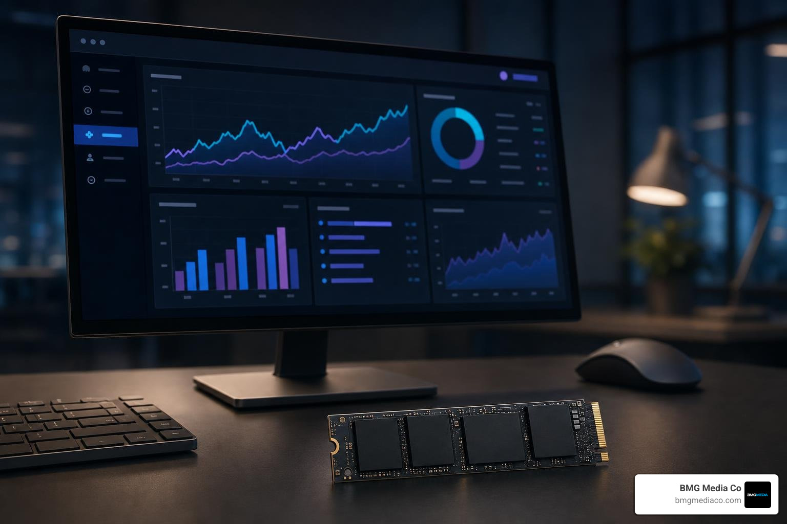 Speed benchmark dashboard with NVMe storage metrics and TTFB performance tracking