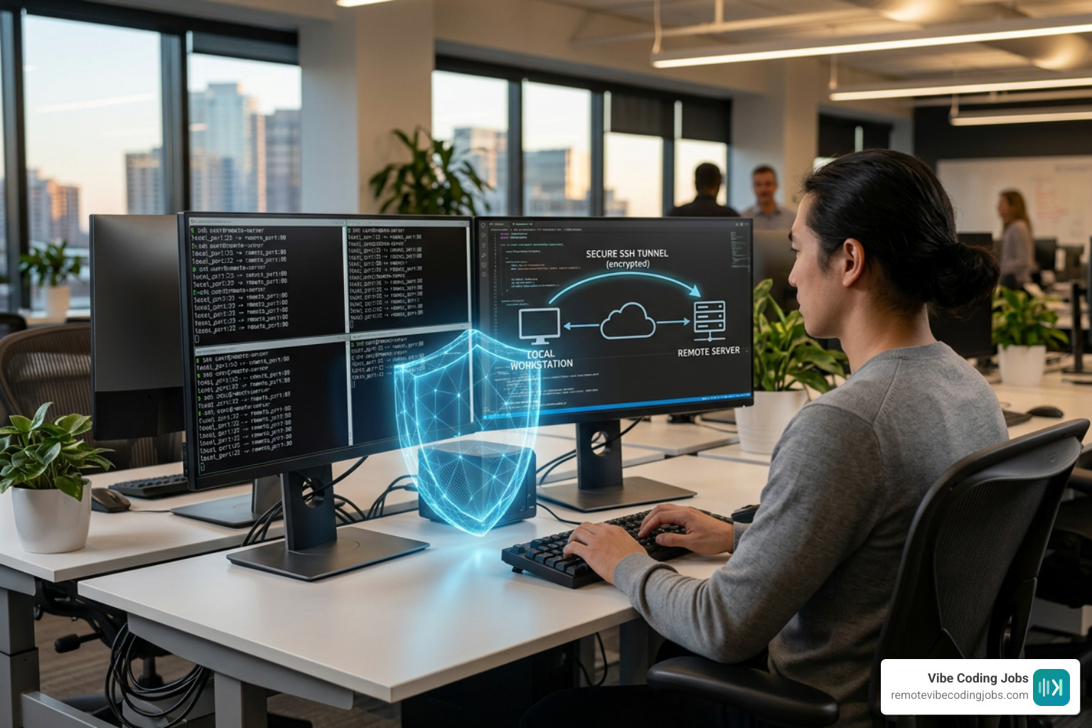 Security firewall and encrypted SSH tunnel architecture protecting local workstations Security firewall and encrypted SSH tunnel architecture protecting local workstations
