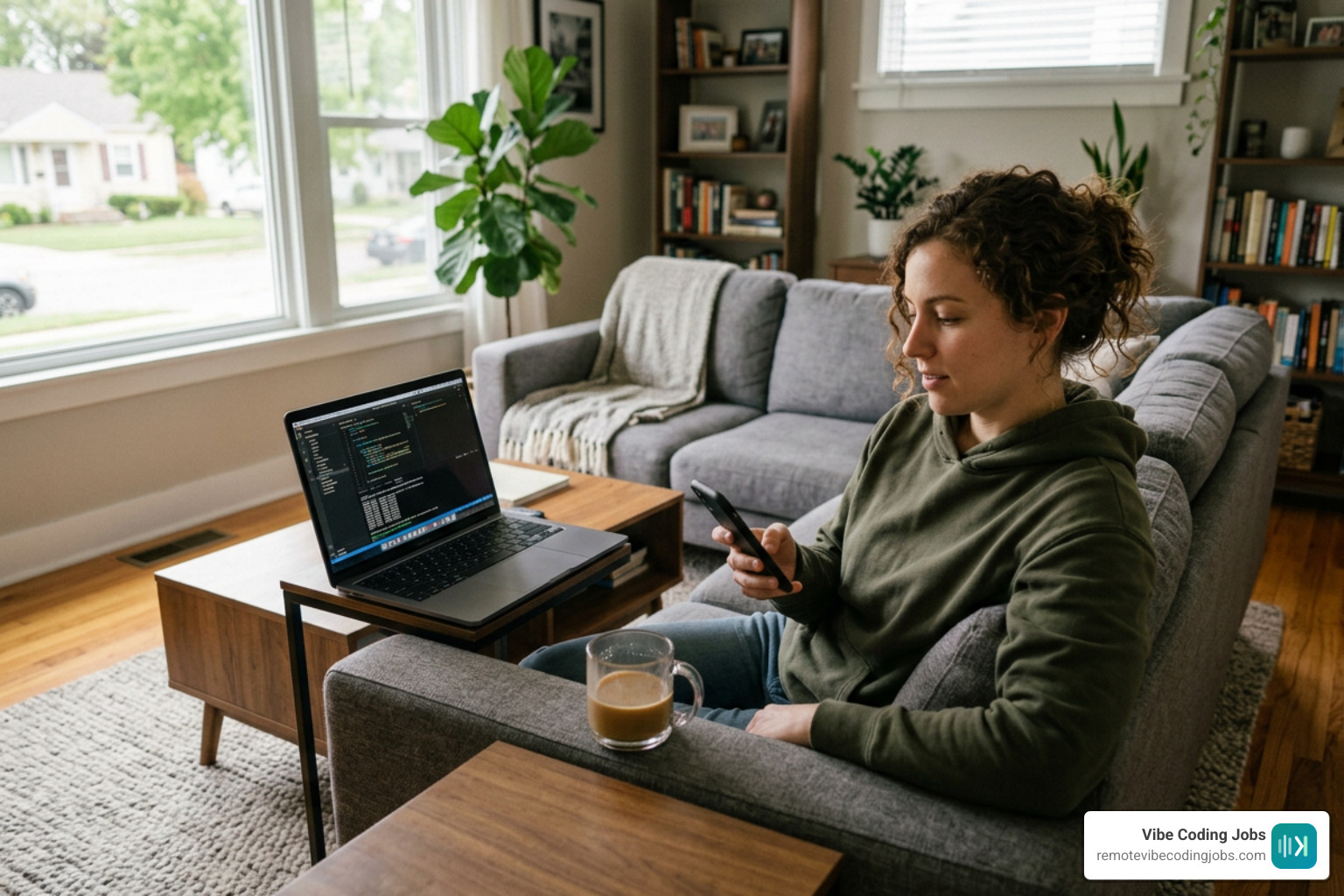Developer supervising AI cloud agents from a smartphone during remote workflow Developer supervising AI cloud agents from a smartphone during remote workflow