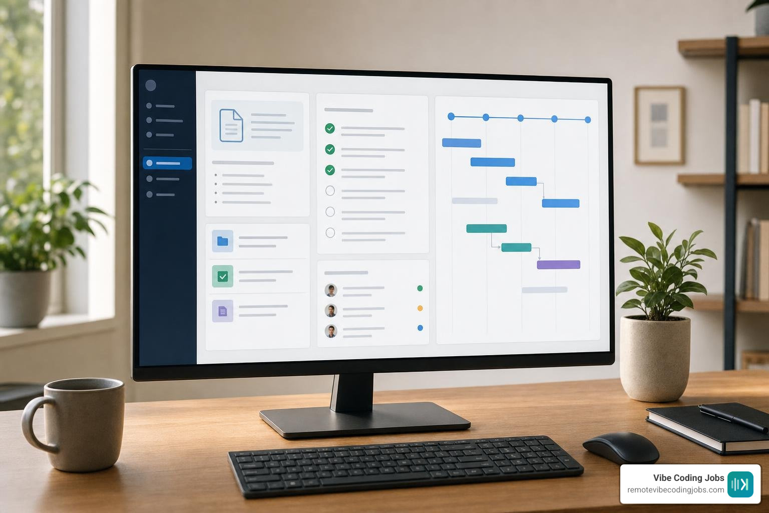 Remote team onboarding dashboard showing structured async documentation and milestones