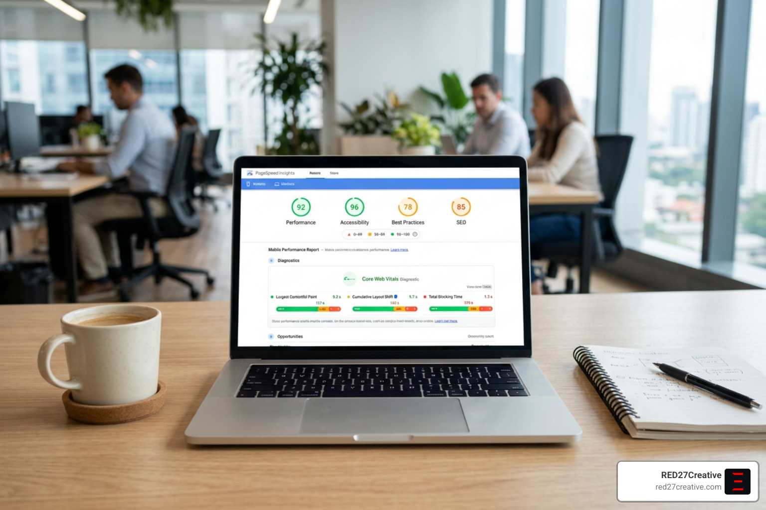 PageSpeed Insights audit dashboard analyzing Core Web Vitals performance score PageSpeed Insights audit dashboard analyzing Core Web Vitals performance score