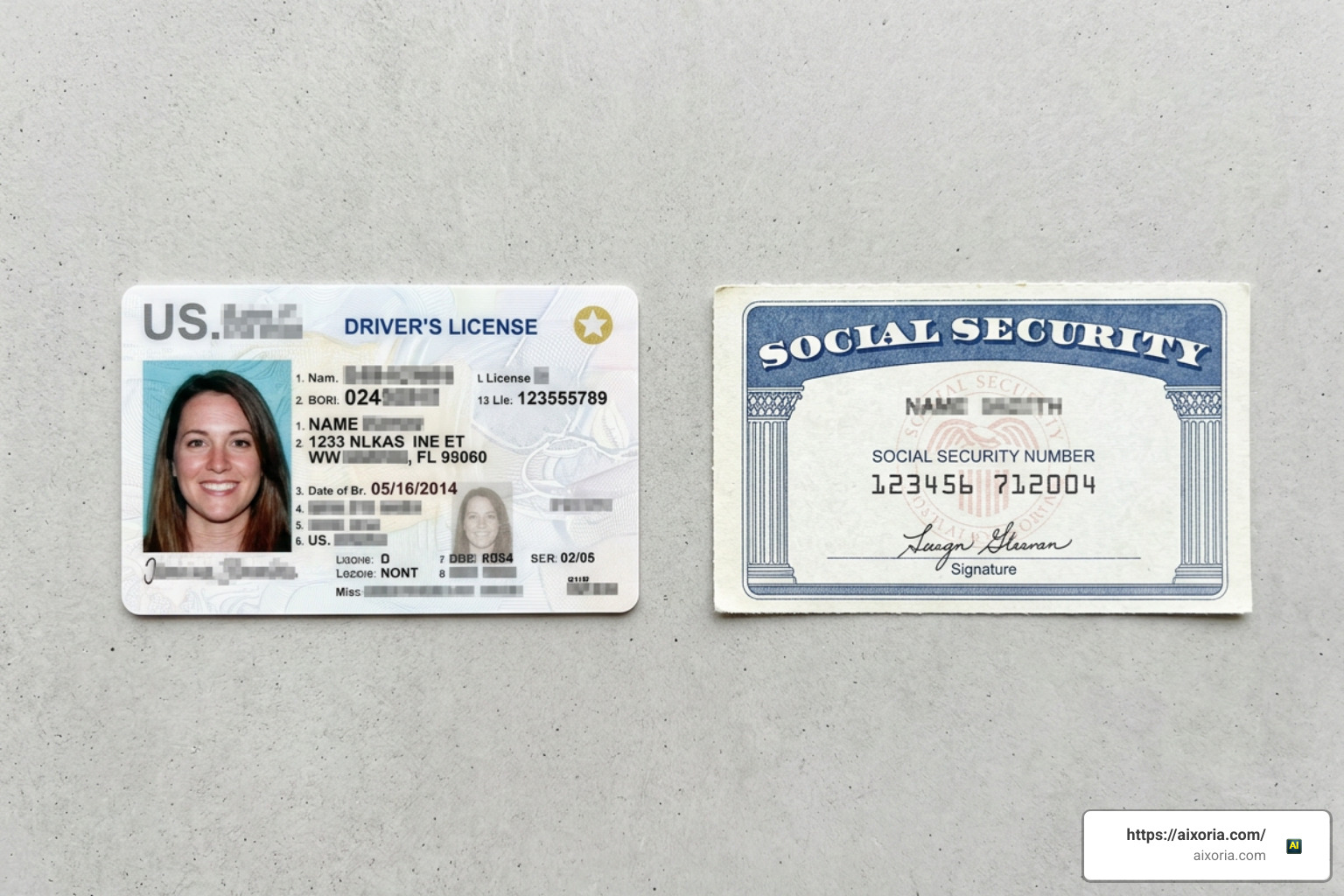 Borrower identity verification documents including government photo ID and Social Security card