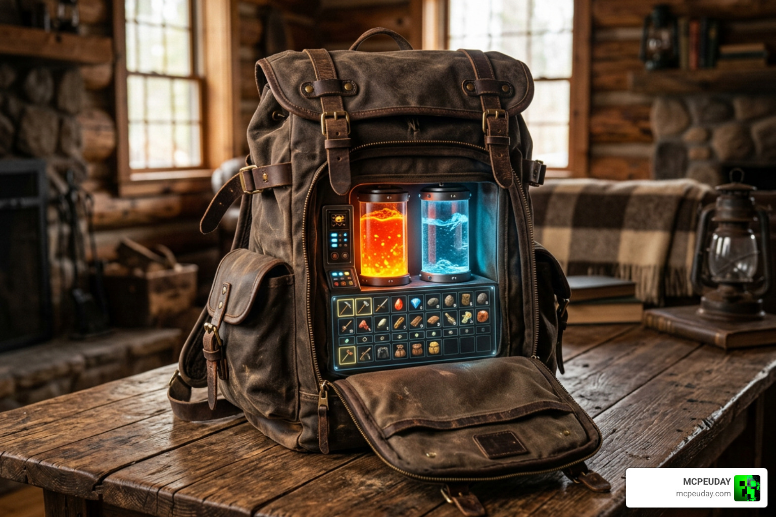 Backpack interface showing fluid tanks and inventory expansion