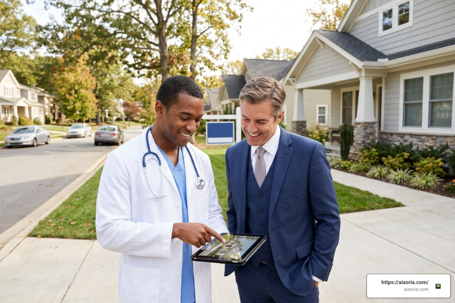 Medical resident transitioning to an attending physician discussing home purchasing