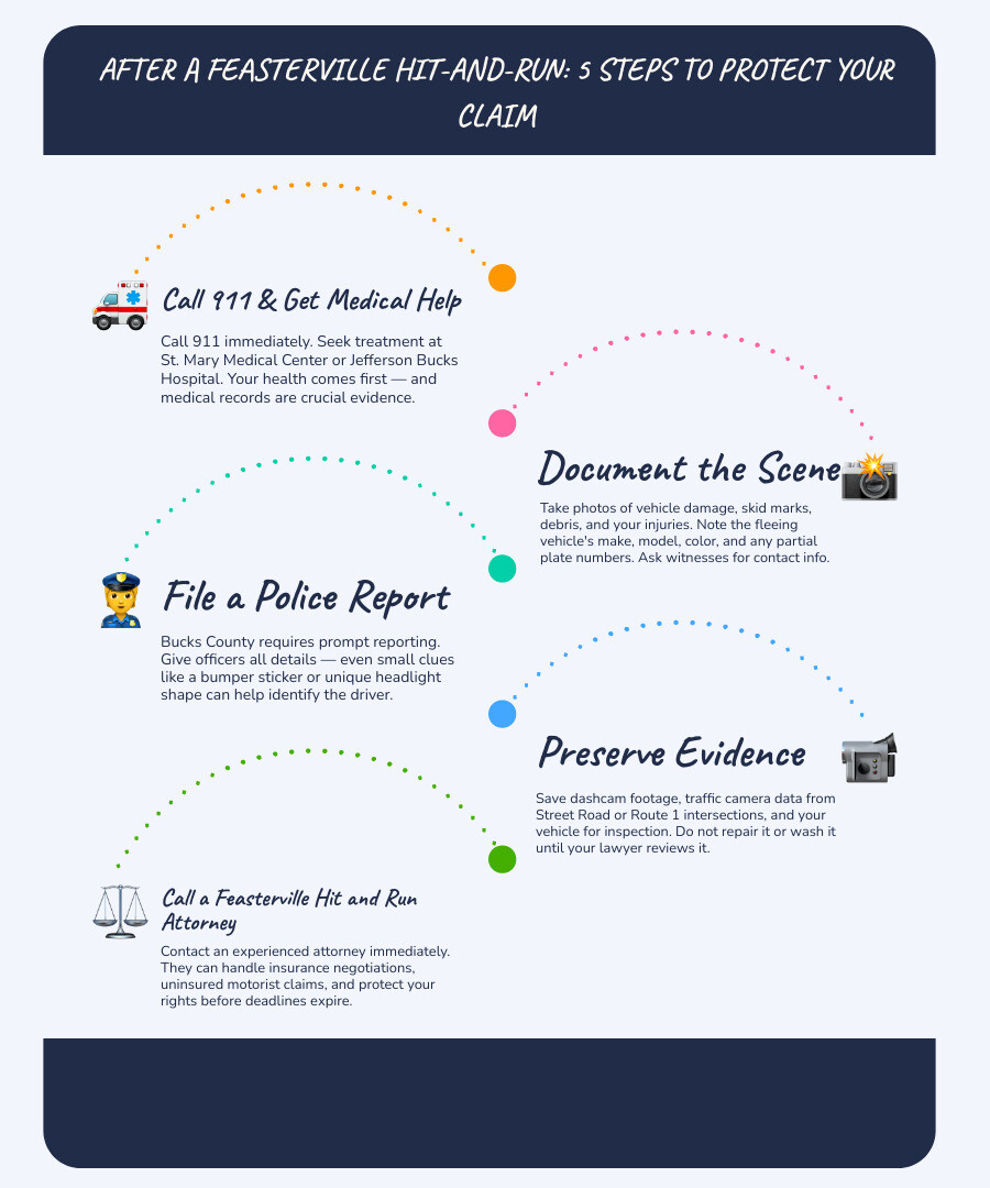 Steps to take after a Feasterville hit-and-run crash and your recovery options infographic Steps to take after a Feasterville hit-and-run crash and your recovery options infographic
