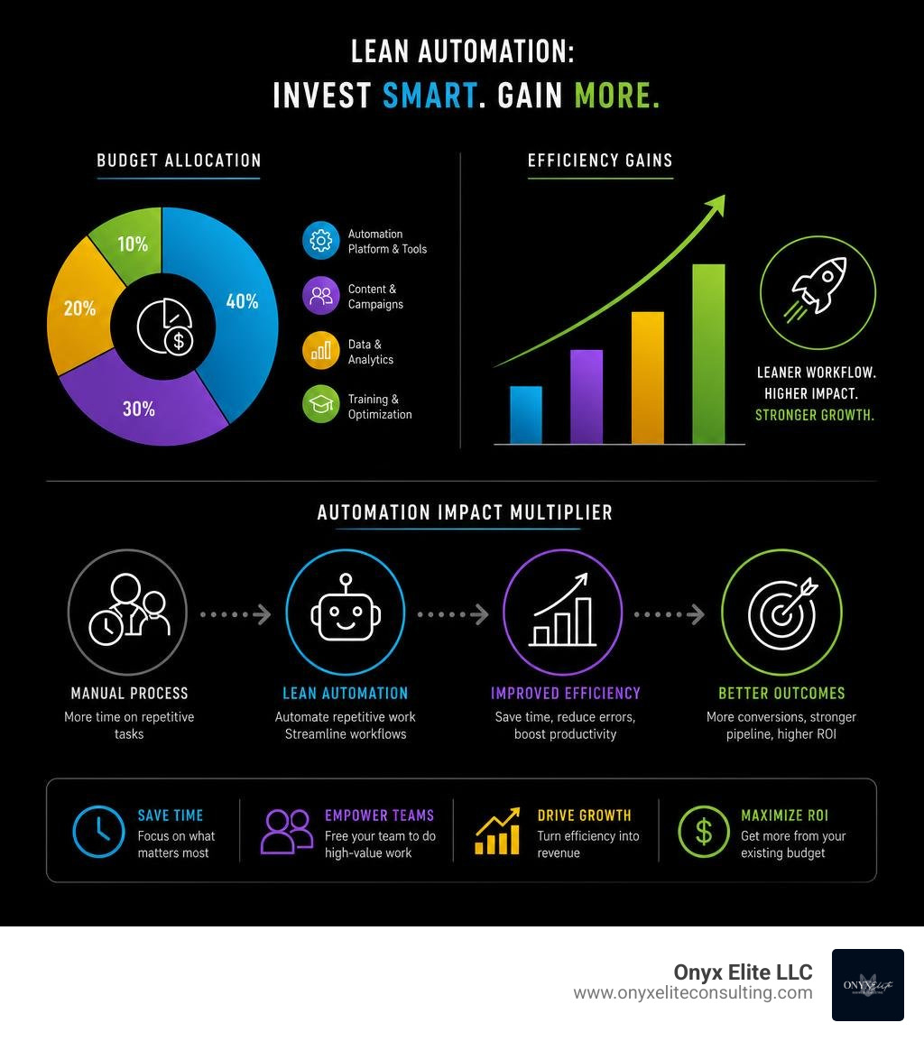 Graph illustrating budget allocation and efficiency gains from lean automation infographic