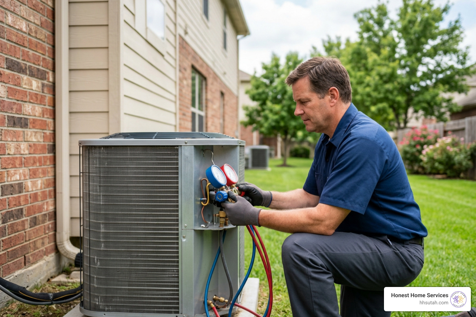 technician inspecting HVAC coils and refrigerant lines technician inspecting HVAC coils and refrigerant lines