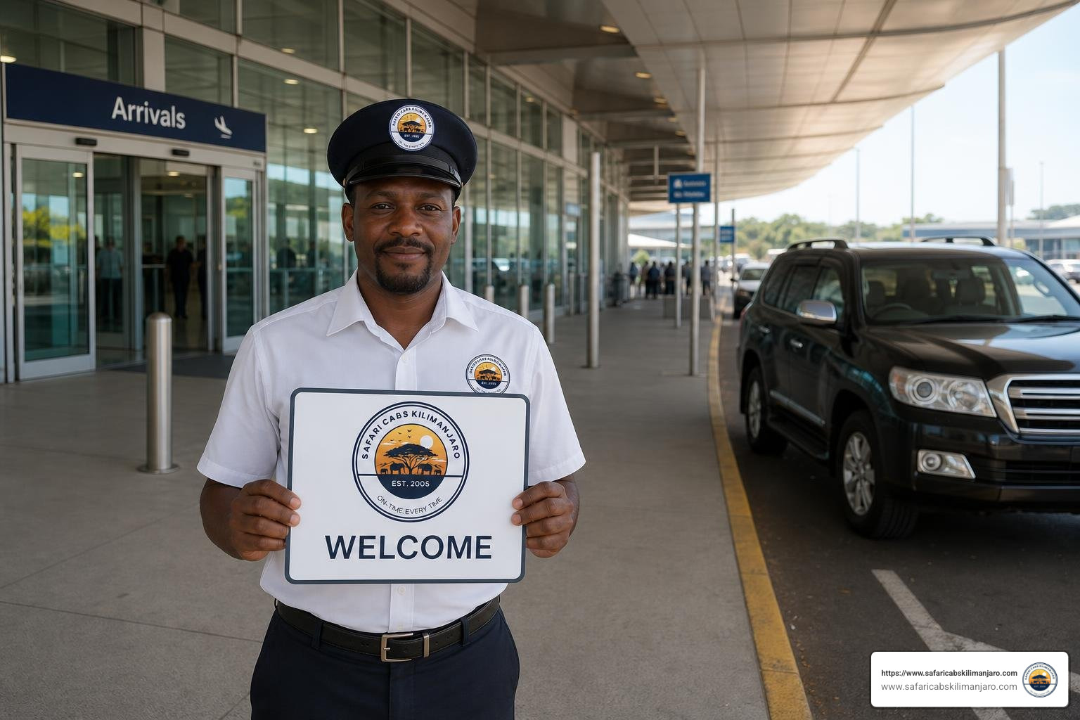 Airport transfer driver waiting at terminal exit with name greeting sign Airport transfer driver waiting at terminal exit with name greeting sign