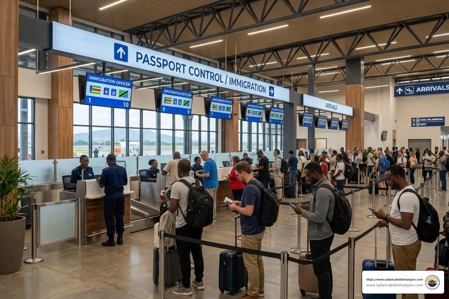 Passport control and immigration hall at Kilimanjaro International Airport JRO Passport control and immigration hall at Kilimanjaro International Airport JRO