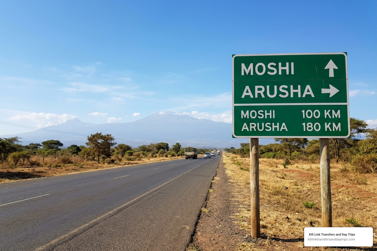 T2 highway road sign directing drivers toward Moshi and Arusha T2 highway road sign directing drivers toward Moshi and Arusha