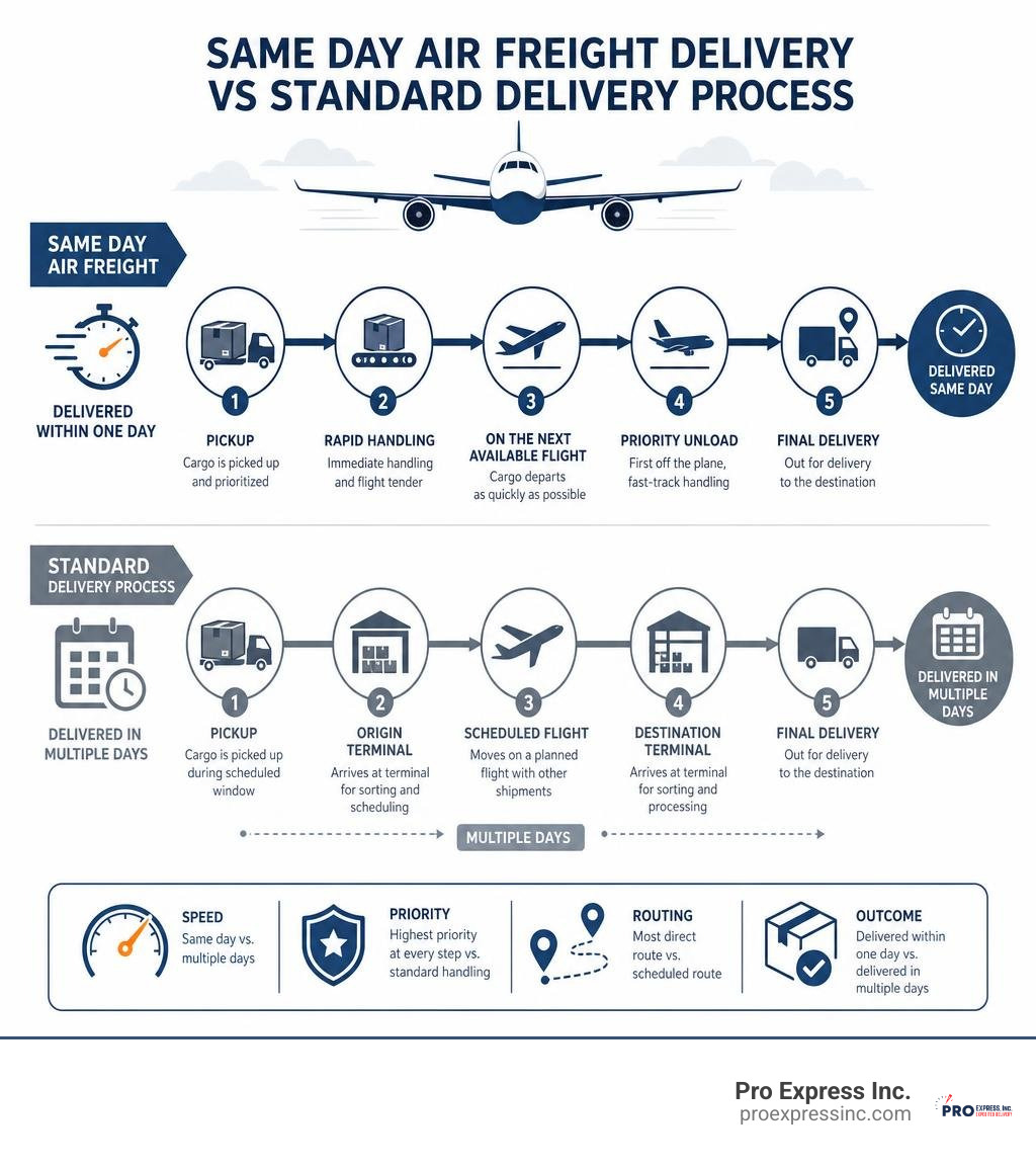 Same day air freight delivery timeline vs standard delivery process infographic infographic Same day air freight delivery timeline vs standard delivery process infographic infographic