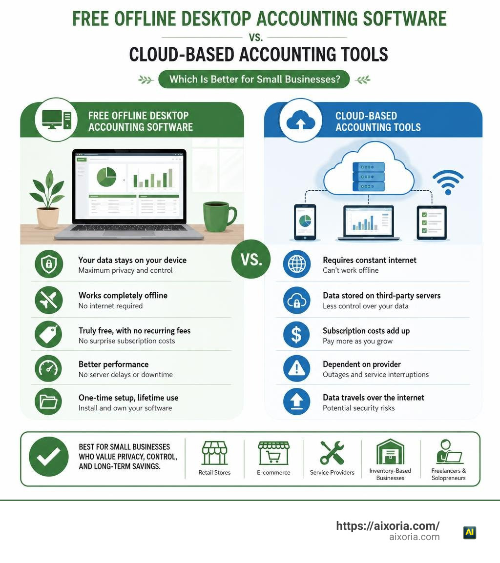 comparison of free offline desktop accounting software vs cloud-based accounting tools for small businesses infographic