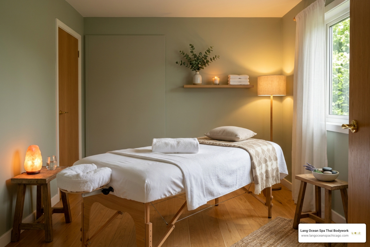 tranquil and affordable massage room with ambient lighting and clean linens