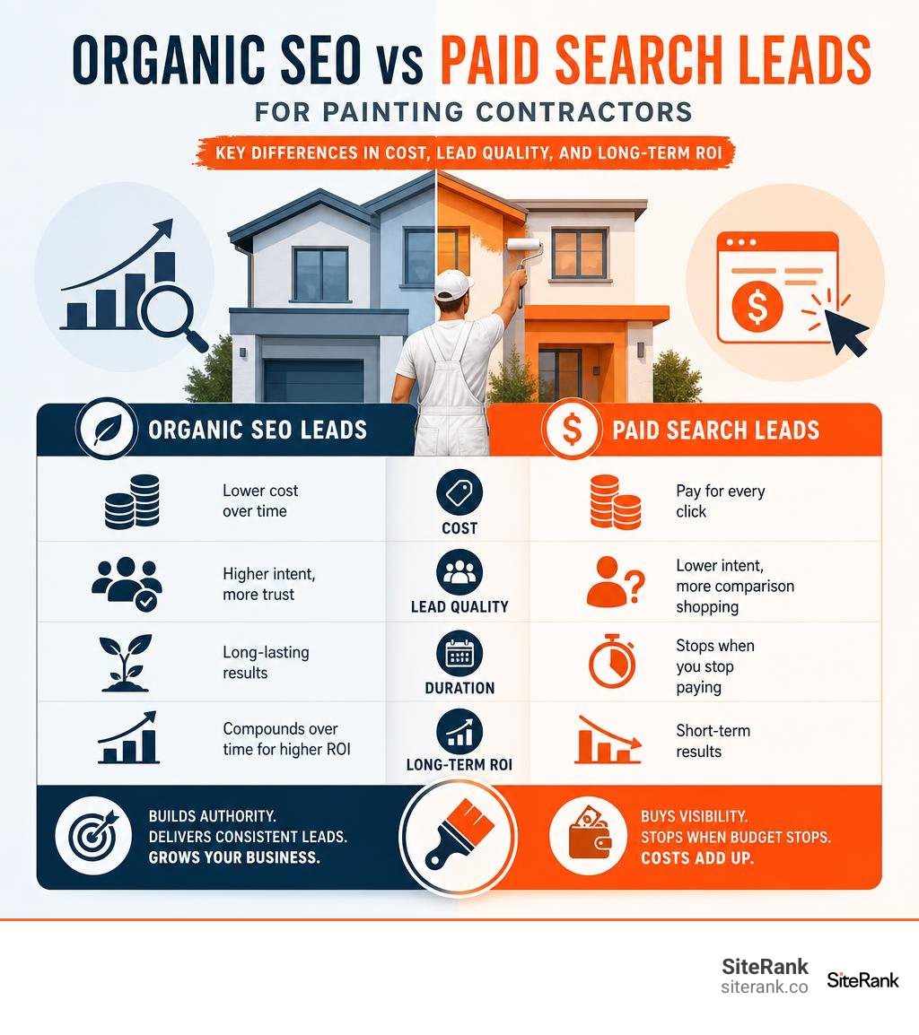 Organic SEO vs paid search leads for painting contractors: key differences in cost, lead quality, and long-term ROI Organic SEO vs paid search leads for painting contractors: key differences in cost, lead quality, and long-term ROI