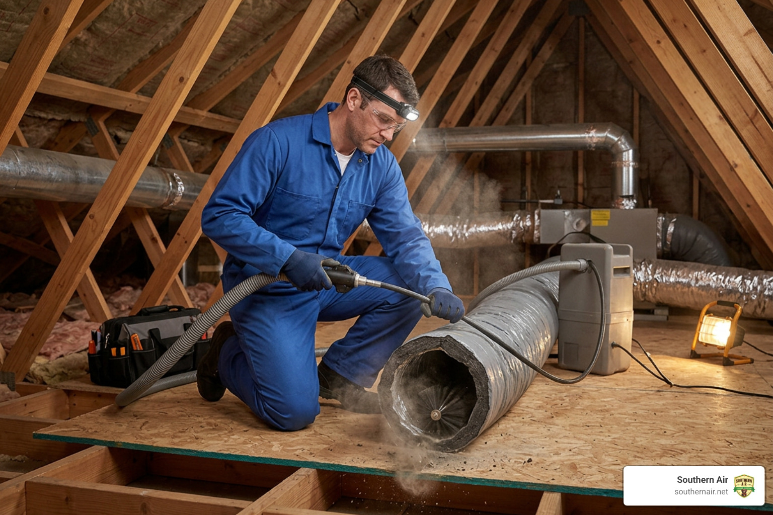 technician using rotary brush equipment inside flexible ductwork technician using rotary brush equipment inside flexible ductwork