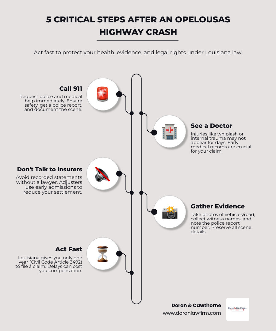 Steps to take after an Opelousas highway accident and your legal rights under Louisiana law infographic Steps to take after an Opelousas highway accident and your legal rights under Louisiana law infographic