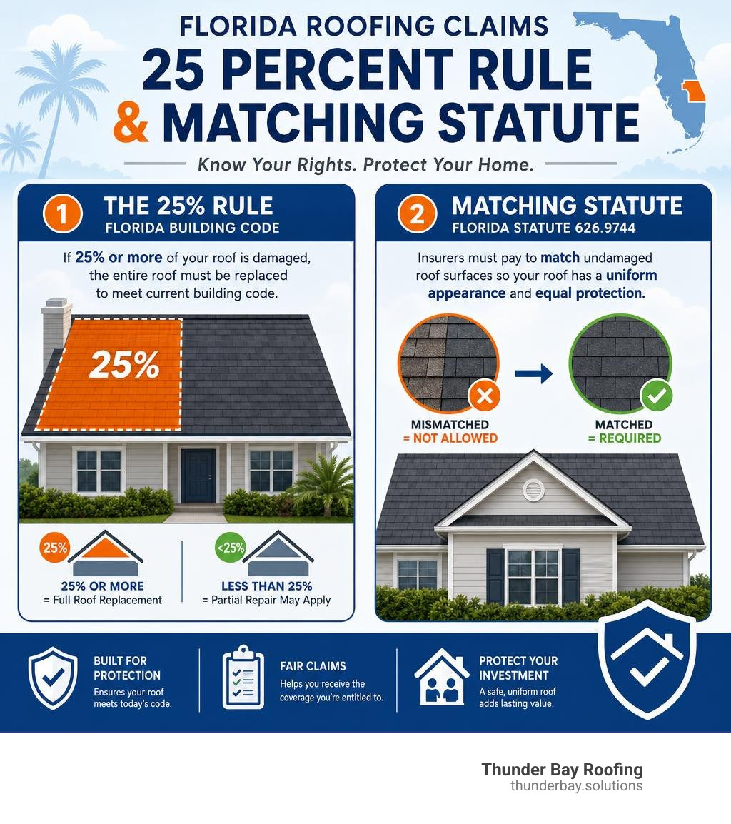 Infographic summarizing the Florida 25 Percent Rule and Matching Statute infographic Infographic summarizing the Florida 25 Percent Rule and Matching Statute infographic