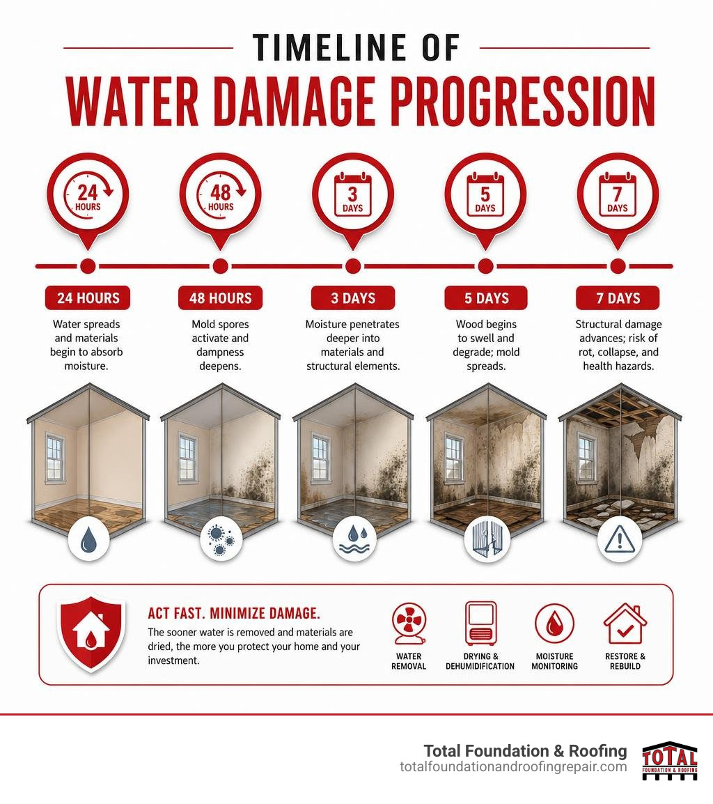timeline of water damage progression from 24 hours to 7 days infographic timeline of water damage progression from 24 hours to 7 days infographic