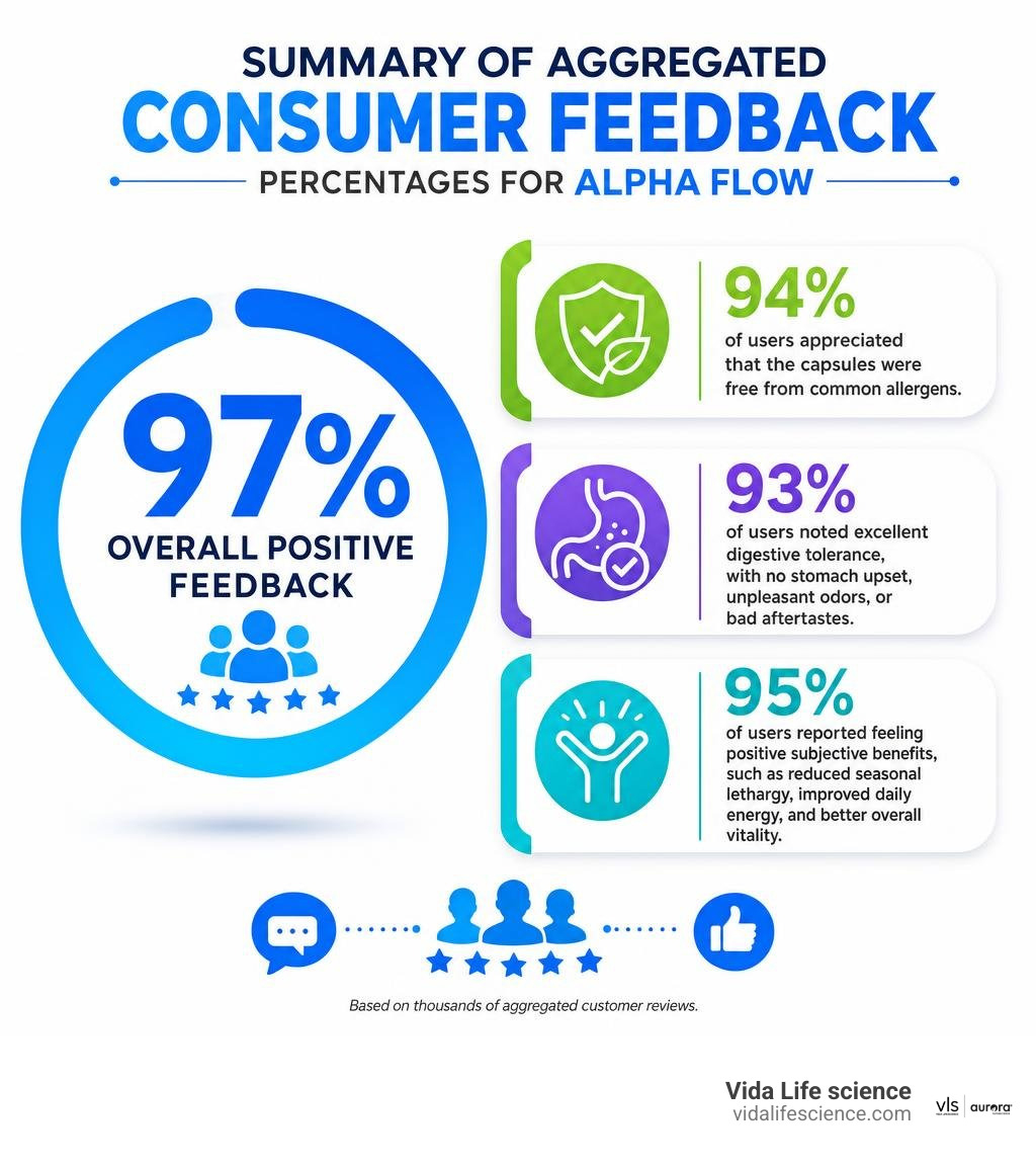 Summary of aggregated consumer feedback percentages for a glutathione supplement infographic Summary of aggregated consumer feedback percentages for a glutathione supplement infographic