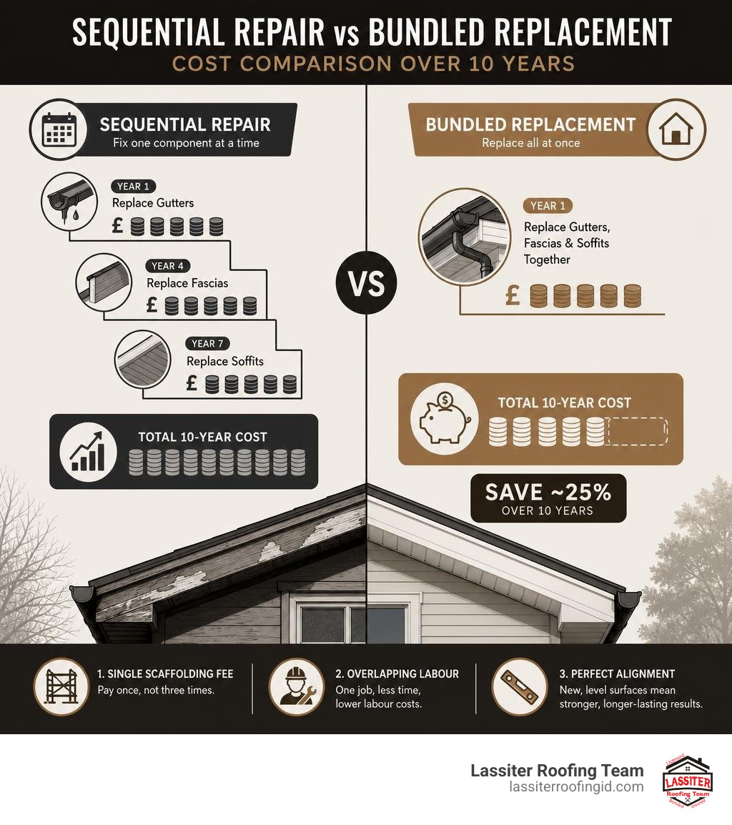 Sequential repair vs bundled replacement cost comparison over 10 years infographic